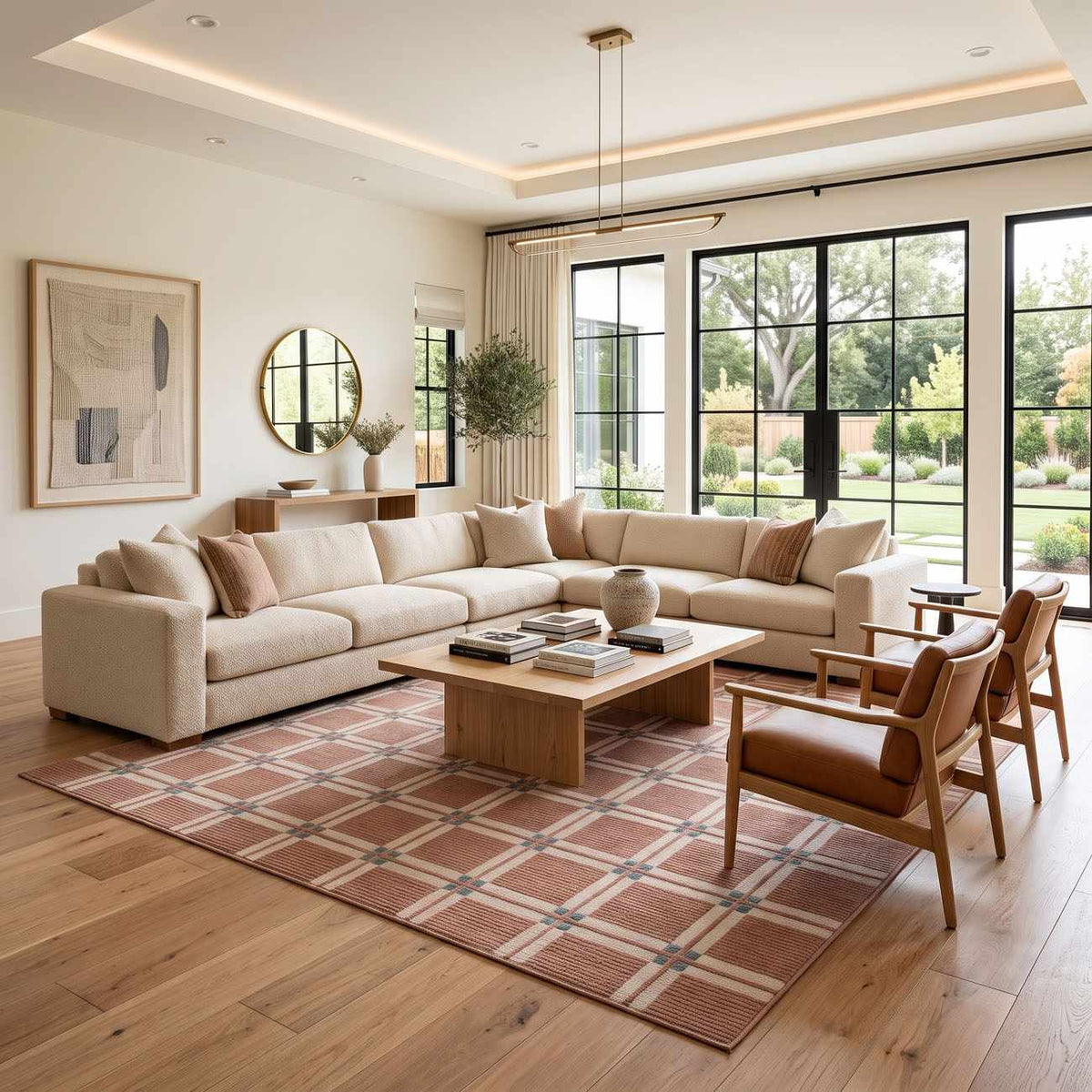Karida Terracotta Plaid Washable Area Rug