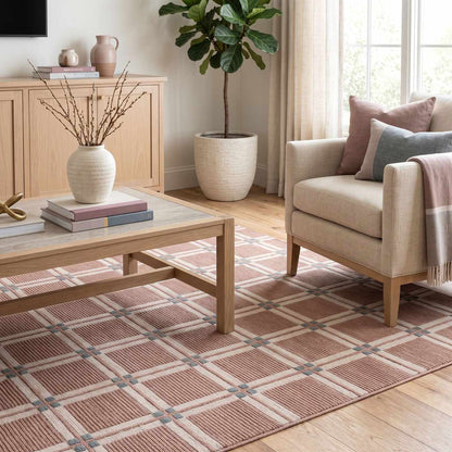 Karida Terracotta Plaid Washable Area Rug