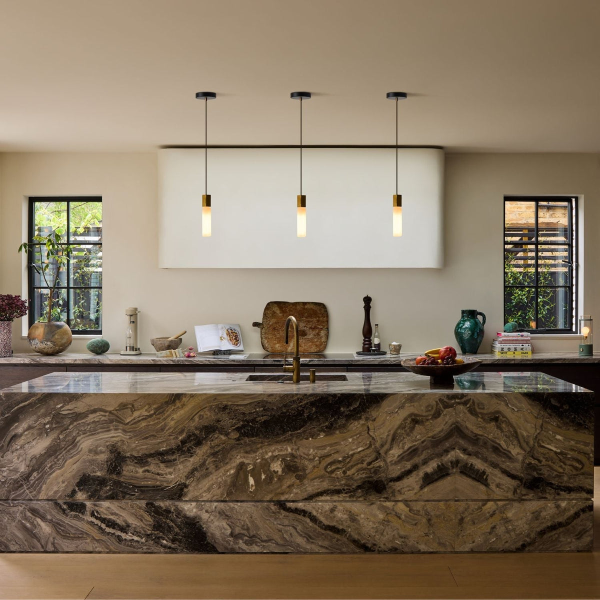 Basalt Single Pendant in Brass.
