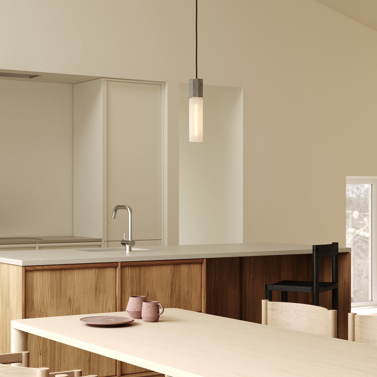 Basalt Single Pendant in Stainless Steel.