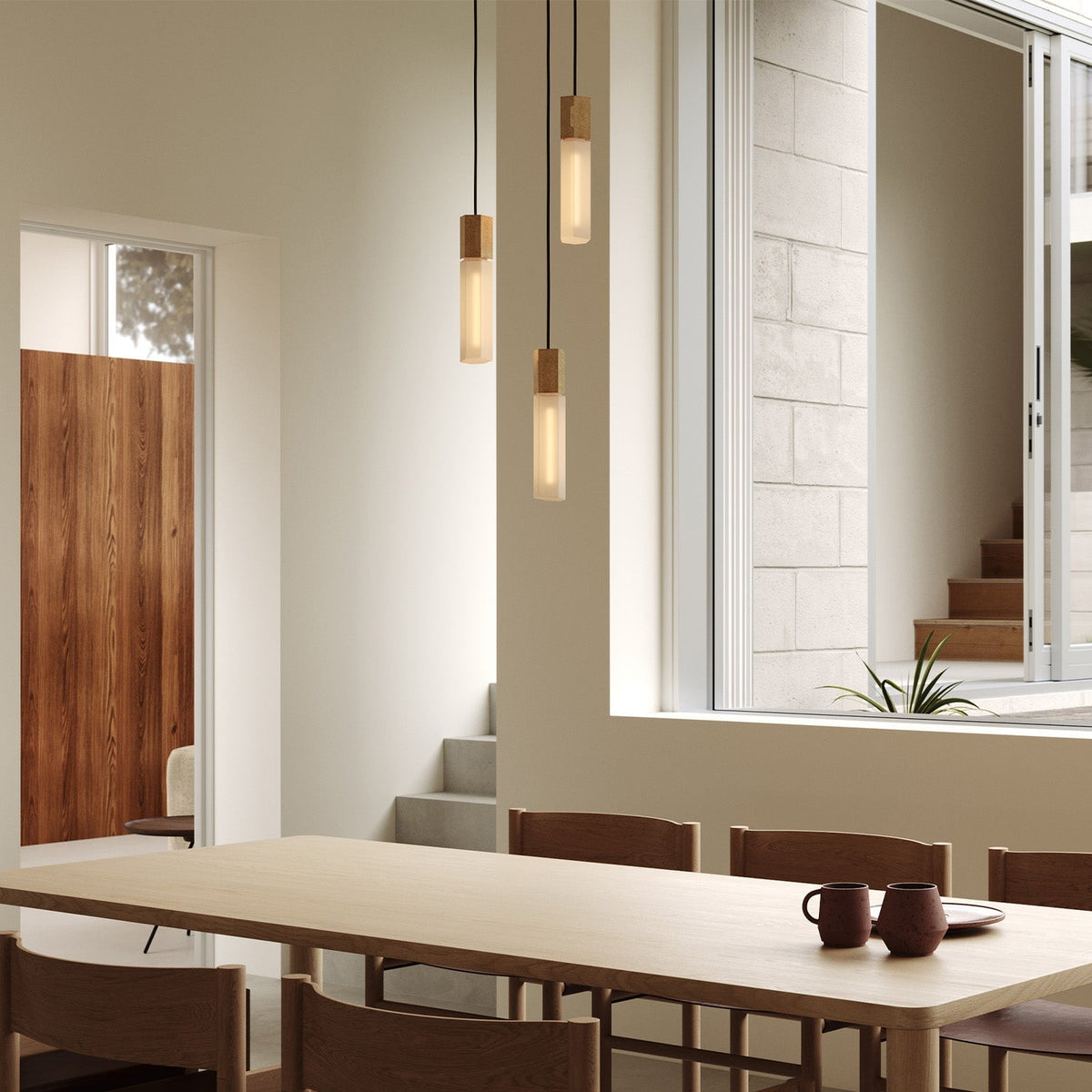 Basalt Triple Pendant in Brass.