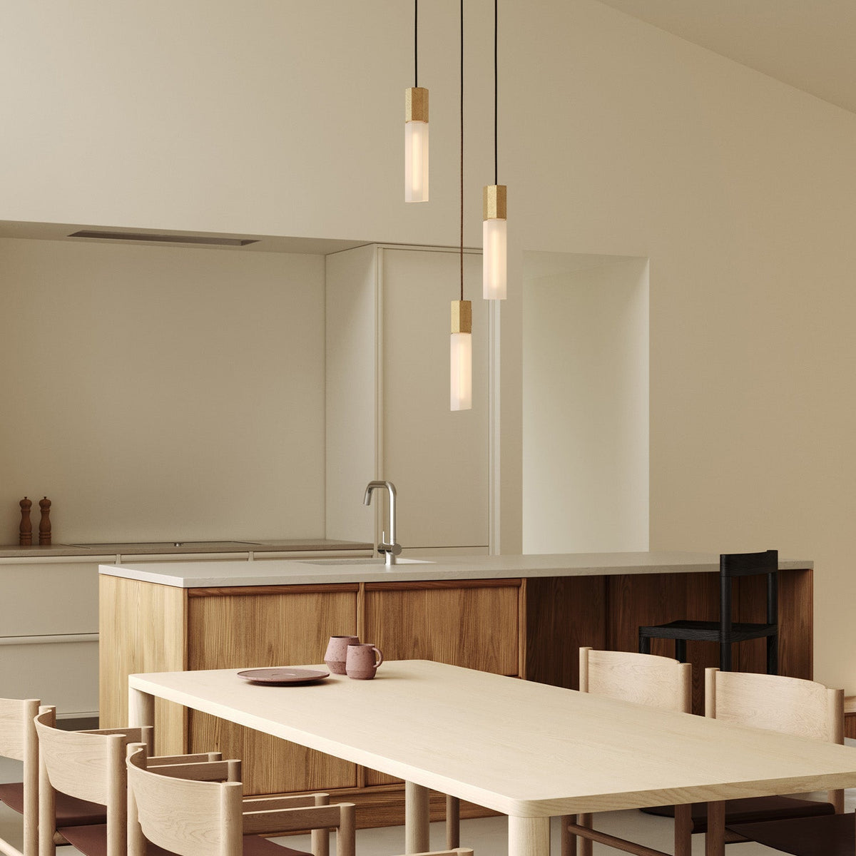 Basalt Triple Pendant in Brass.