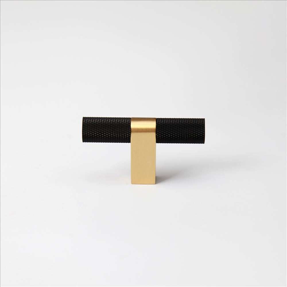 Bold, Solid Brass Black & Gold Knurled Cabinet Pulls.