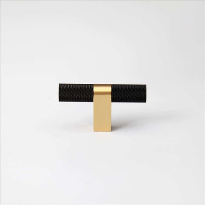 Bold, Solid Brass Black & Gold Knurled Cabinet Pulls.