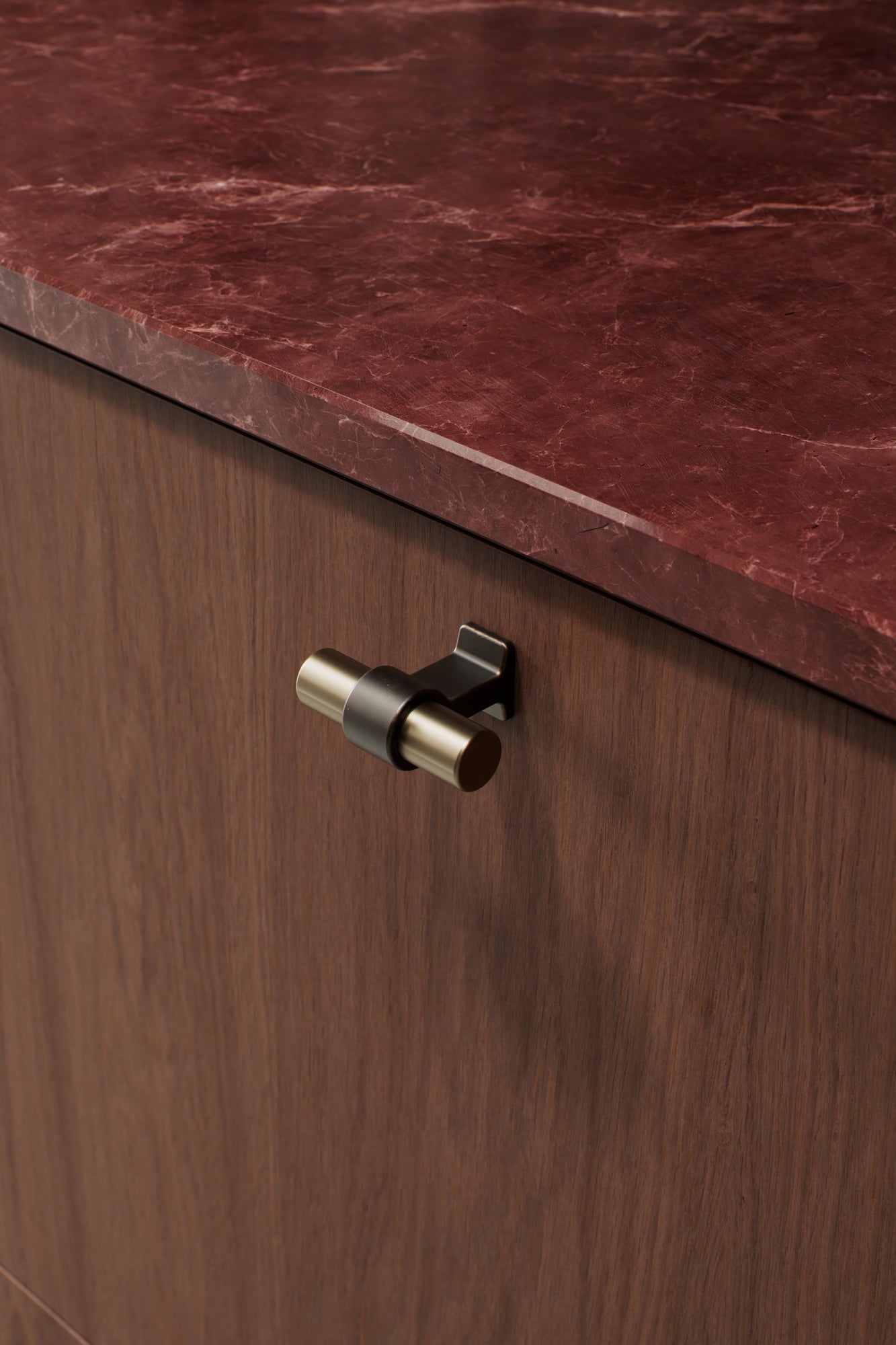 Brushed Bronze "Bond" T-Bar Dual Finish Knob and Pulls