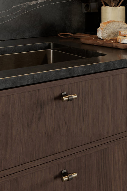 Brushed Bronze "Bond" T-Bar Dual Finish Knob and Pulls