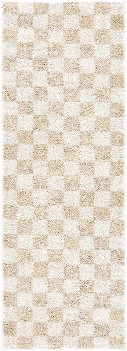 Canika Checkered Cream Washable Area Rug
