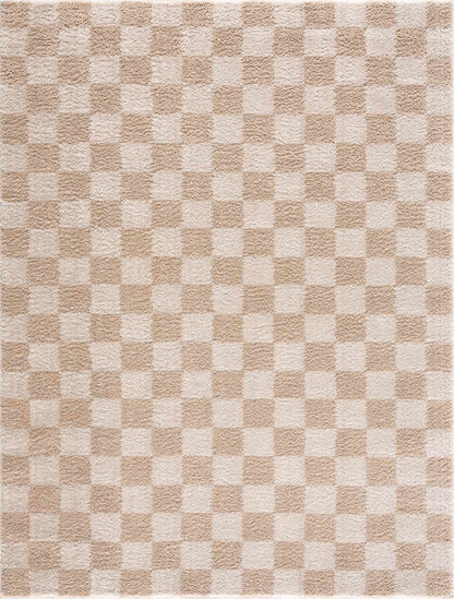 Canika Checkered Cream Washable Area Rug