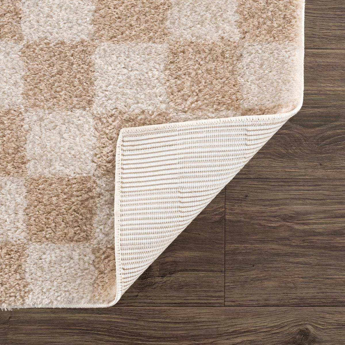 Canika Checkered Cream Washable Area Rug