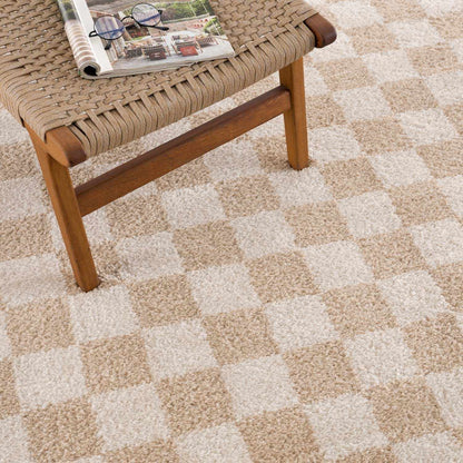 Canika Checkered Cream Washable Area Rug