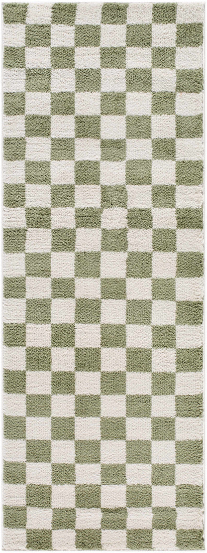 Canika Green Checkered Washable Plush Rug