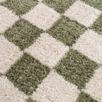 Canika Green Checkered Washable Plush Rug