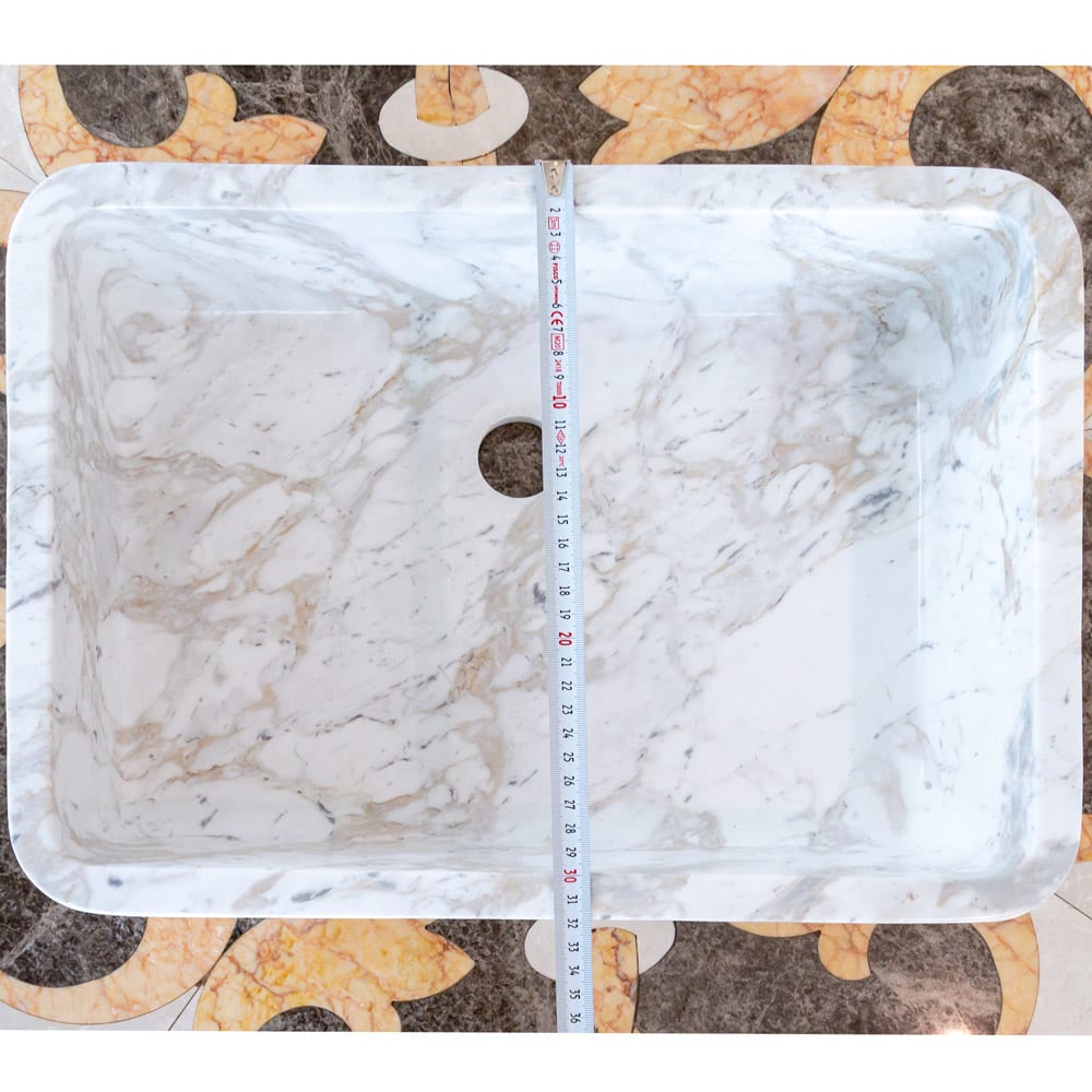 European Sugar Marble Rectangular Farmhouse Sink Semi-Polished (W)12.5" (L)18" (H)5".