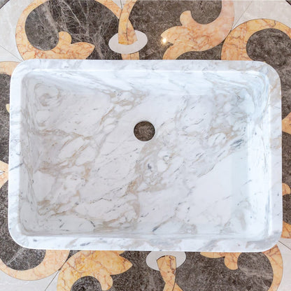European Sugar Marble Rectangular Farmhouse Sink Semi-Polished (W)12.5" (L)18" (H)5".