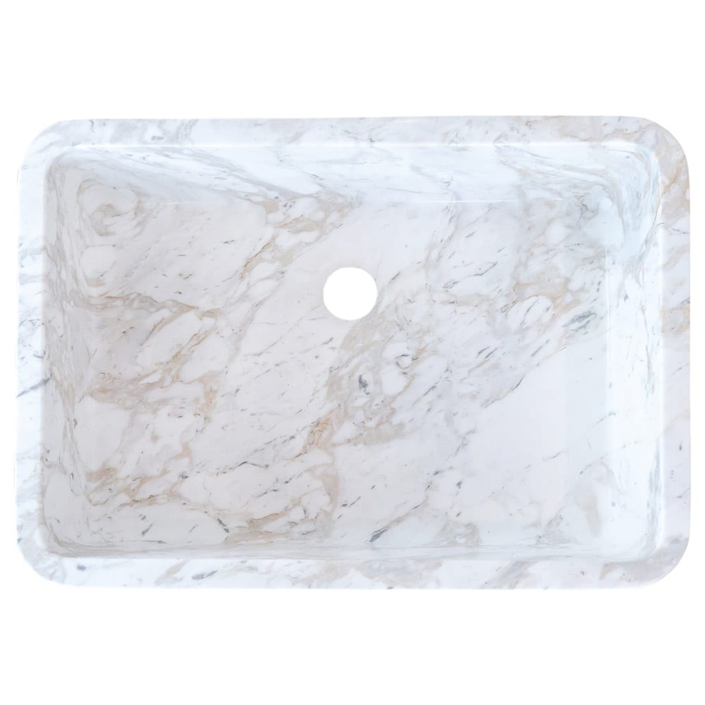 European Sugar Marble Rectangular Farmhouse Sink Semi-Polished (W)12.5" (L)18" (H)5".