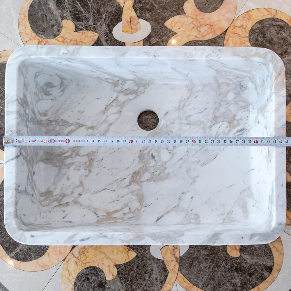 European Sugar Marble Rectangular Farmhouse Sink Semi-Polished (W)12.5" (L)18" (H)5".