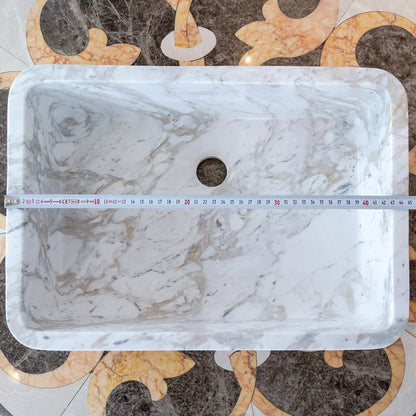 European Sugar Marble Rectangular Farmhouse Sink Semi-Polished (W)12.5" (L)18" (H)5".