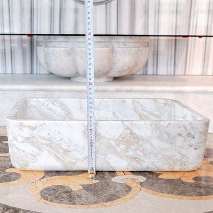 European Sugar Marble Rectangular Farmhouse Sink Semi-Polished (W)12.5" (L)18" (H)5".