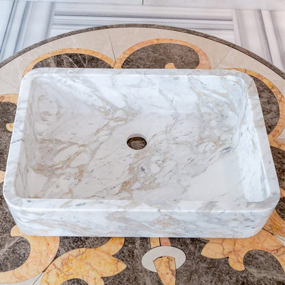 European Sugar Marble Rectangular Farmhouse Sink Semi-Polished (W)12.5" (L)18" (H)5".