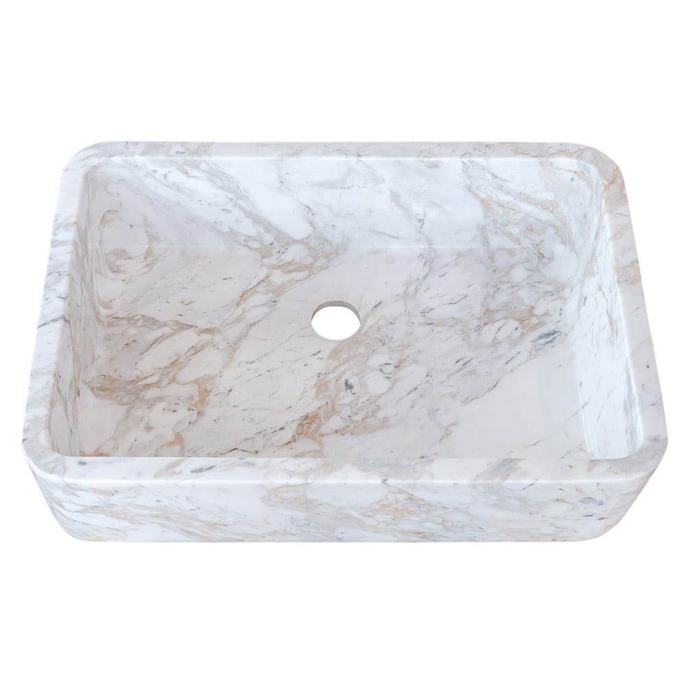 European Sugar Marble Rectangular Farmhouse Sink Semi-Polished (W)12.5" (L)18" (H)5".