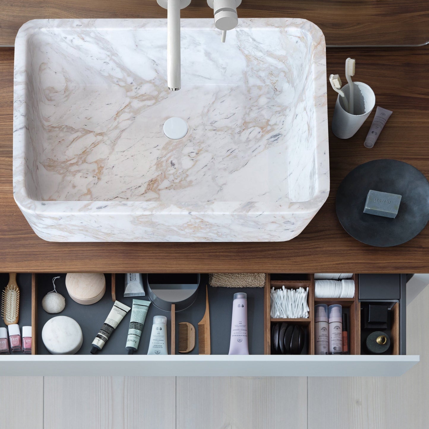 European Sugar Marble Rectangular Farmhouse Sink Semi-Polished (W)12.5" (L)18" (H)5".