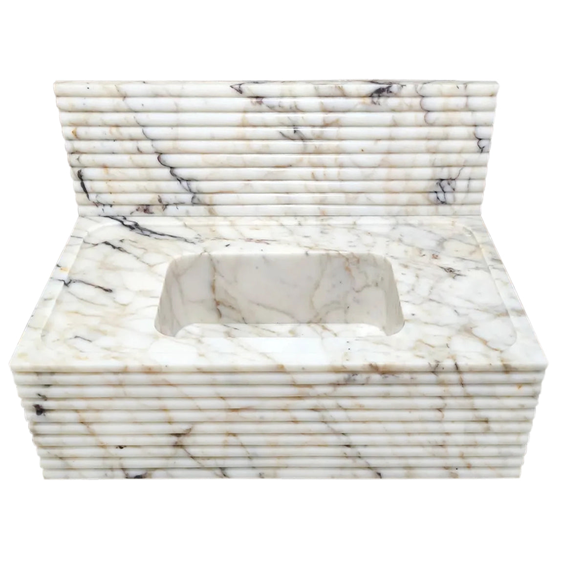 Calacatta Viola Gold Marble Wall-mount Bathroom Sink Horizontal Fluted.