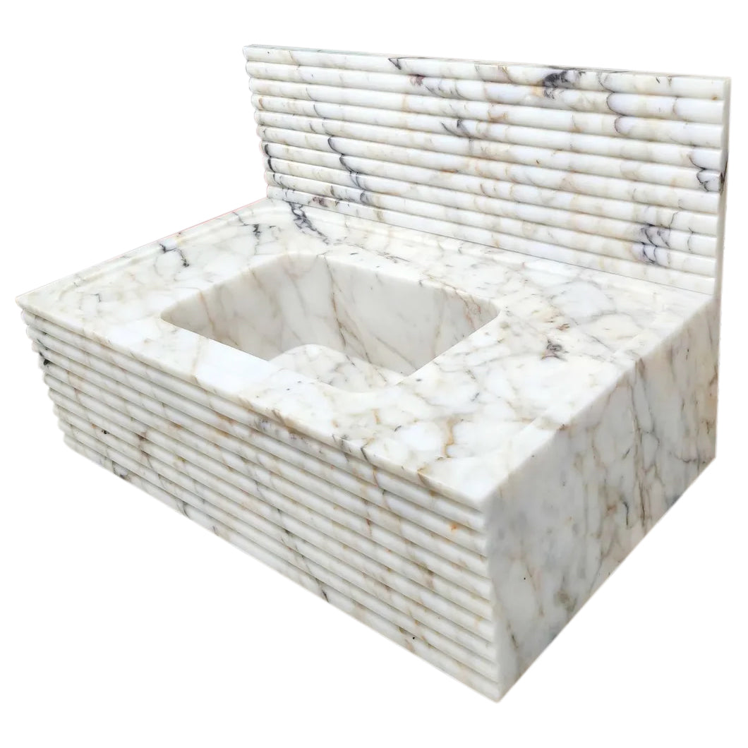 Calacatta Viola Gold Marble Wall-mount Bathroom Sink Horizontal Fluted.