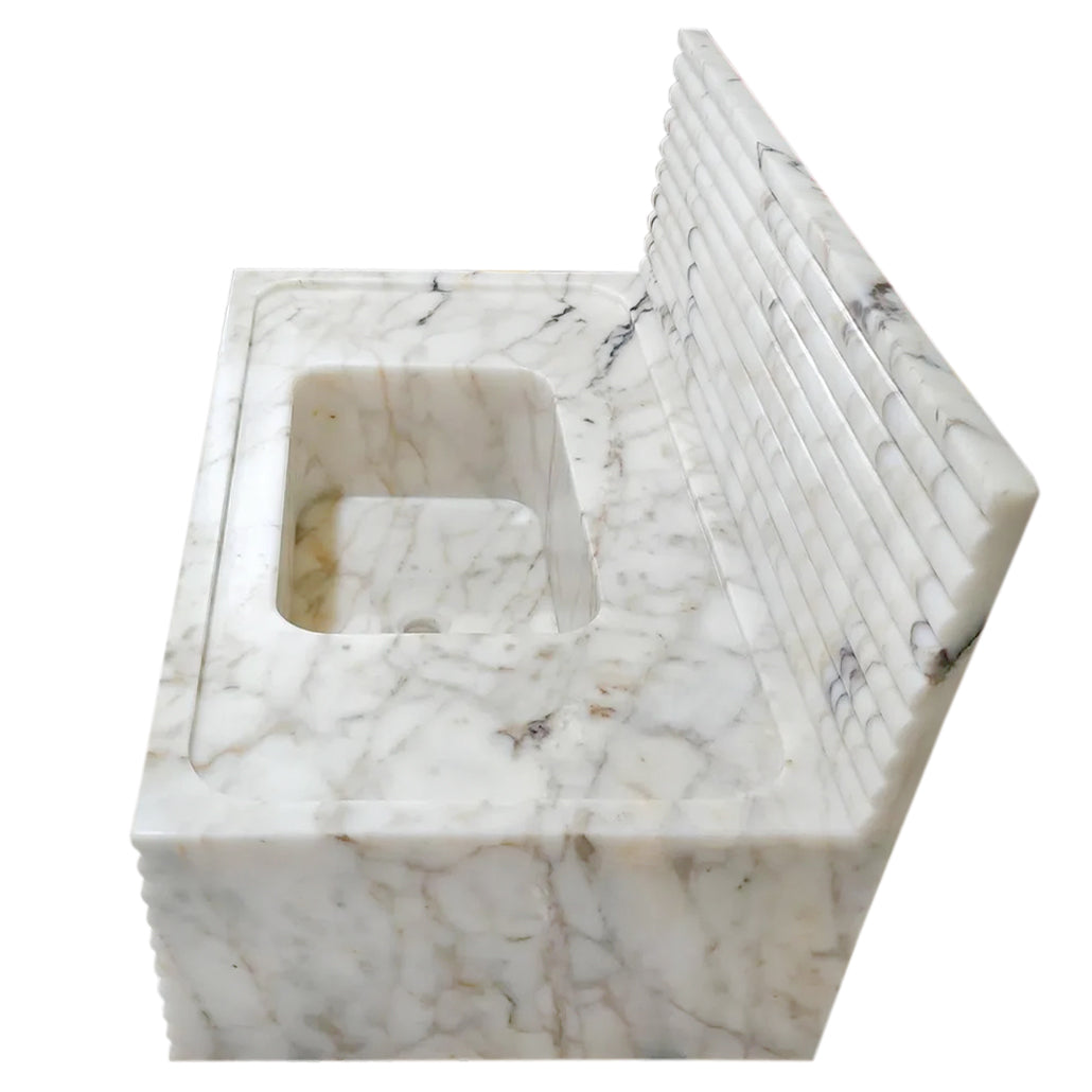 Calacatta Viola Gold Marble Wall-mount Bathroom Sink Horizontal Fluted.