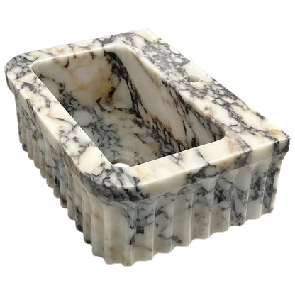Calacatta Viola Marble Wall-mount Bathroom Vanity Sink Fluted (W)15" (L)22" (H)8".