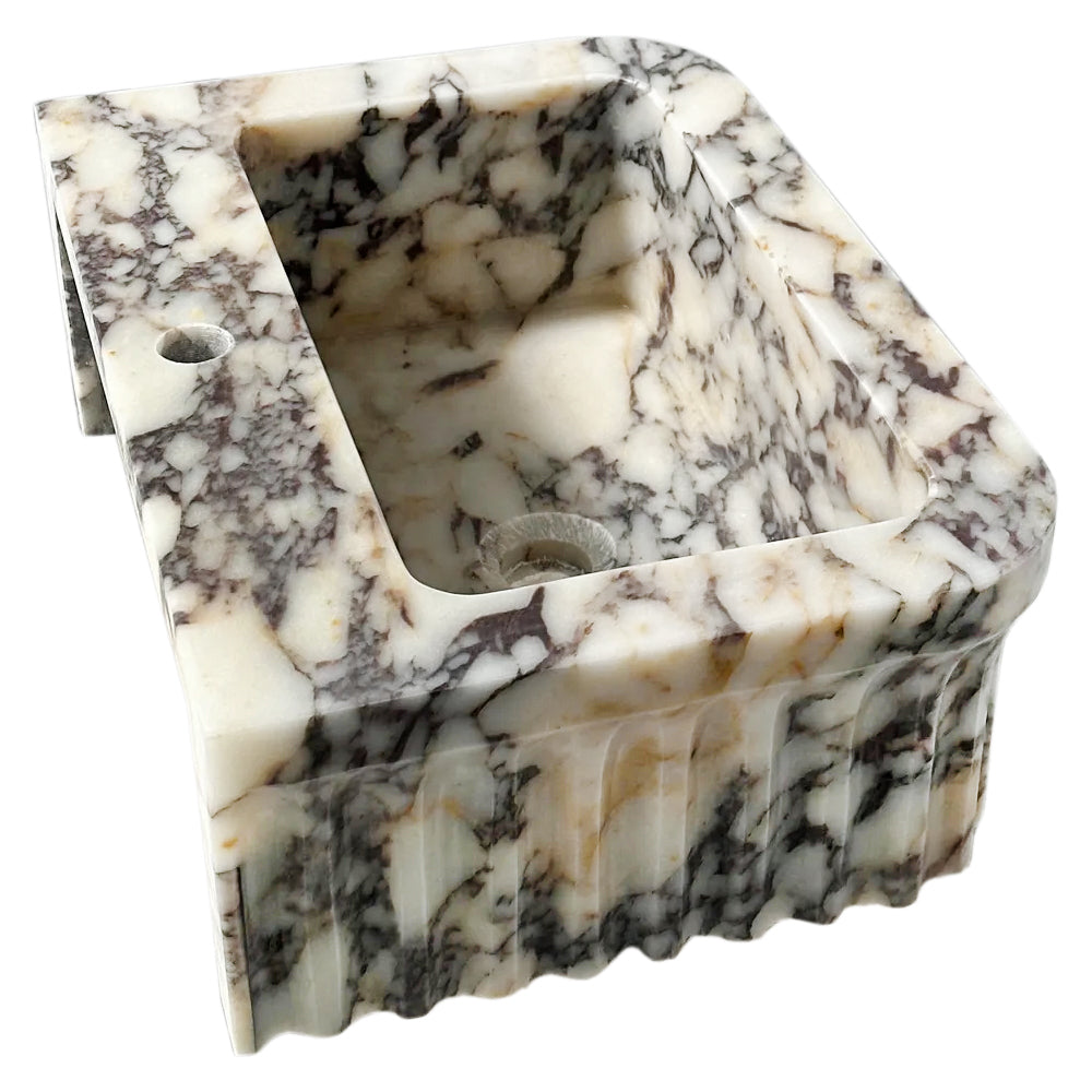Calacatta Viola Marble Wall-mount Bathroom Vanity Sink Fluted (W)15" (L)22" (H)8".