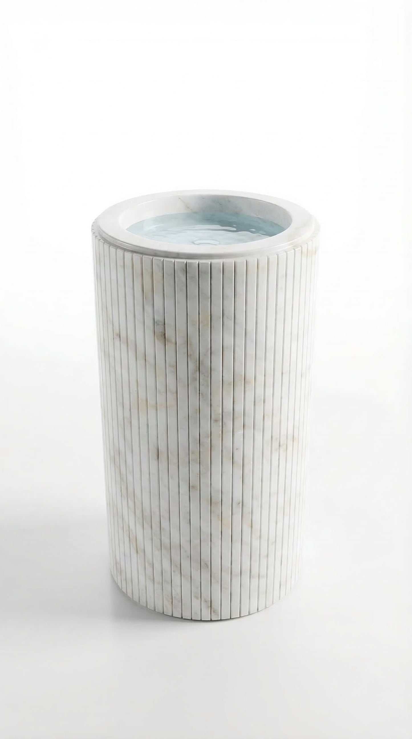 Cararra White Marble Designer Pedestal Stand-Alone Fluted Sink (W)18" (L)18" (H)33".