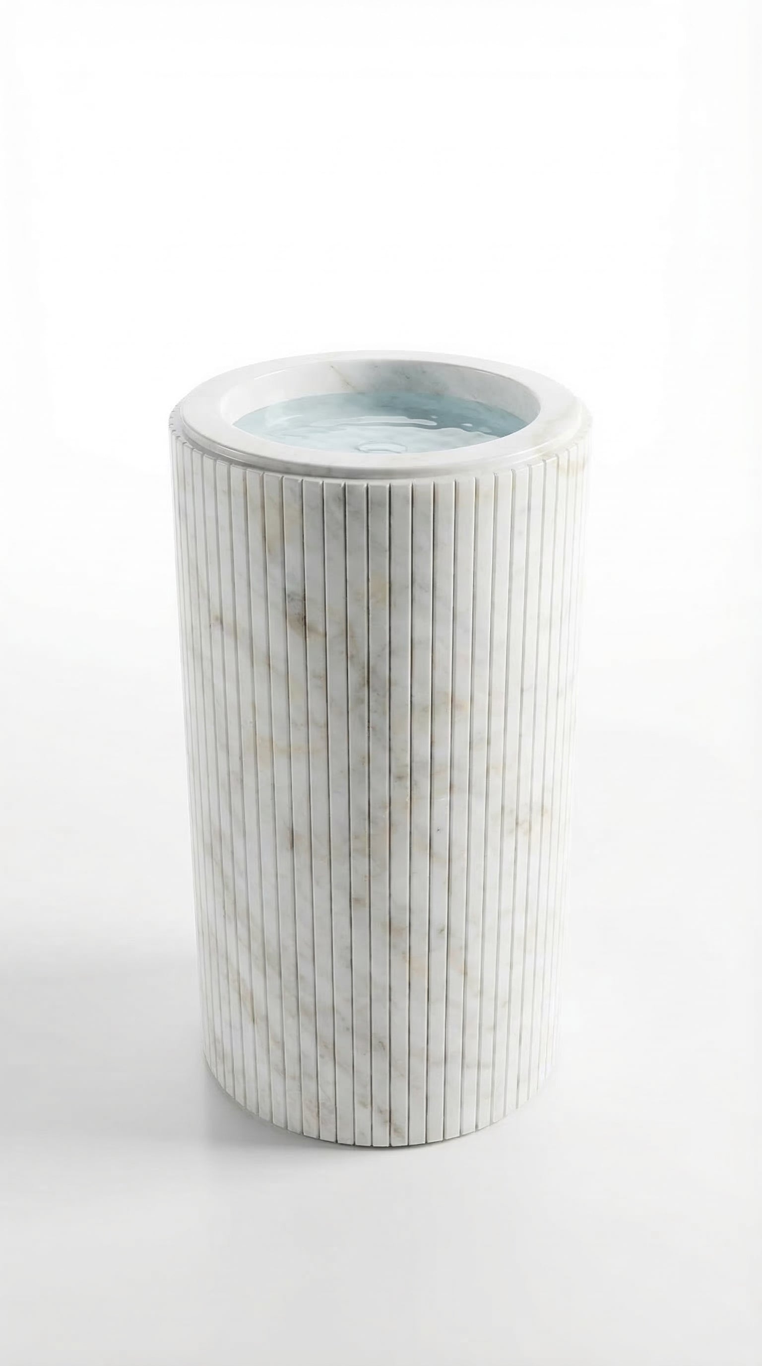 Cararra White Marble Designer Pedestal Stand-Alone Fluted Sink (W)18" (L)18" (H)33".