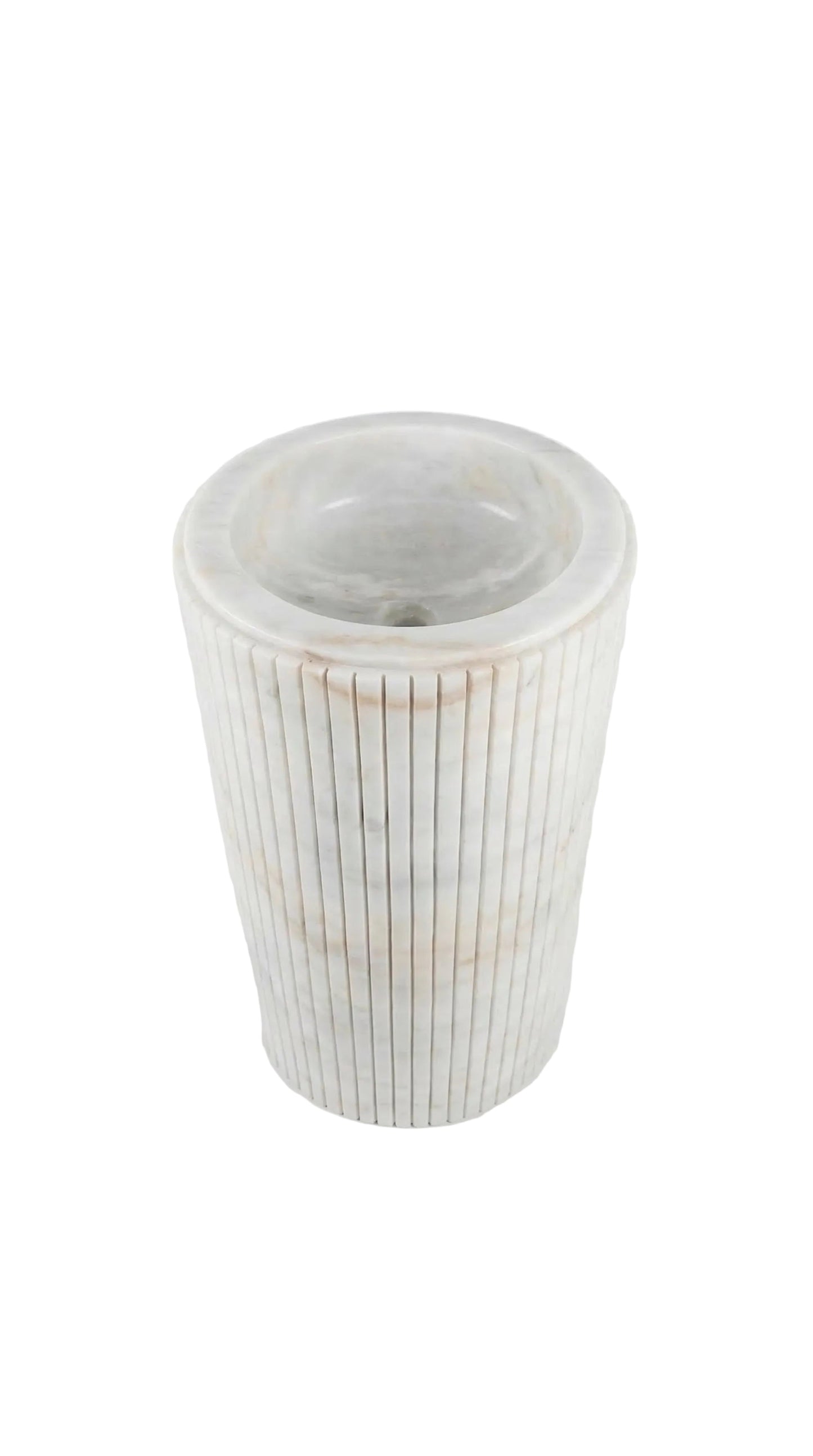 Cararra White Marble Designer Pedestal Stand-Alone Fluted Sink (W)18" (L)18" (H)33".