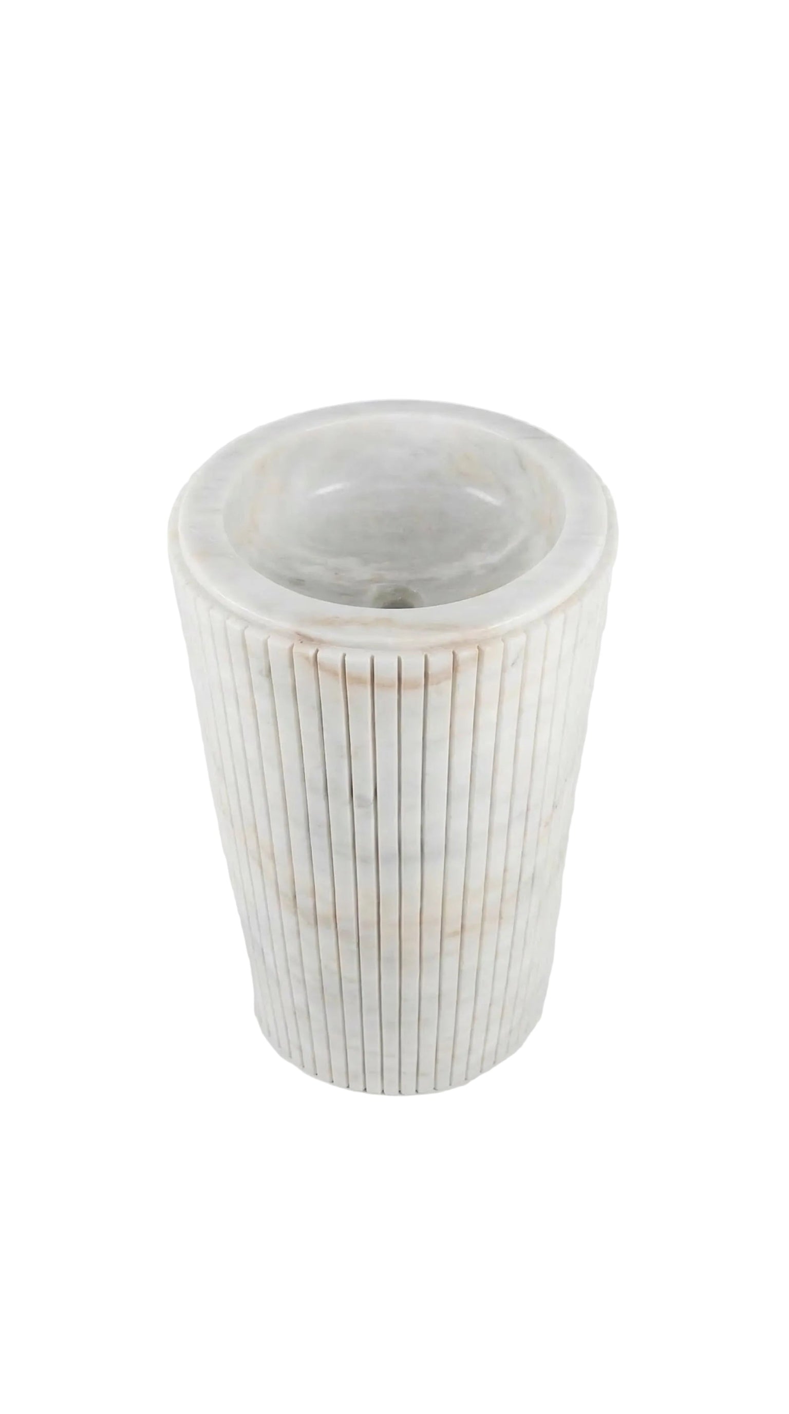 Cararra White Marble Designer Pedestal Stand-Alone Fluted Sink (W)18" (L)18" (H)33".