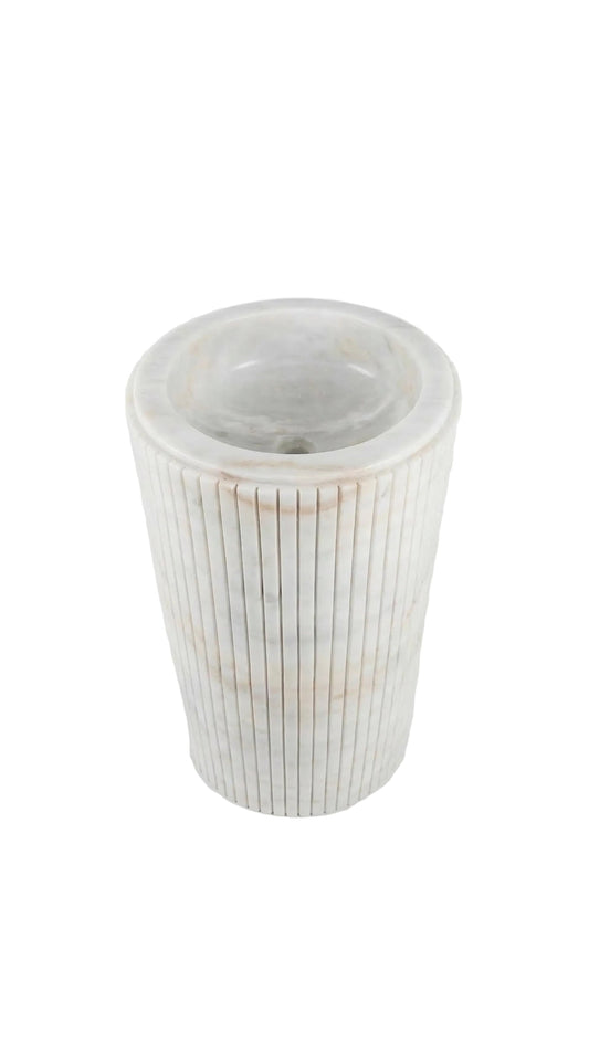Cararra White Marble Designer Pedestal Stand-Alone Fluted Sink (W)18" (L)18" (H)33".