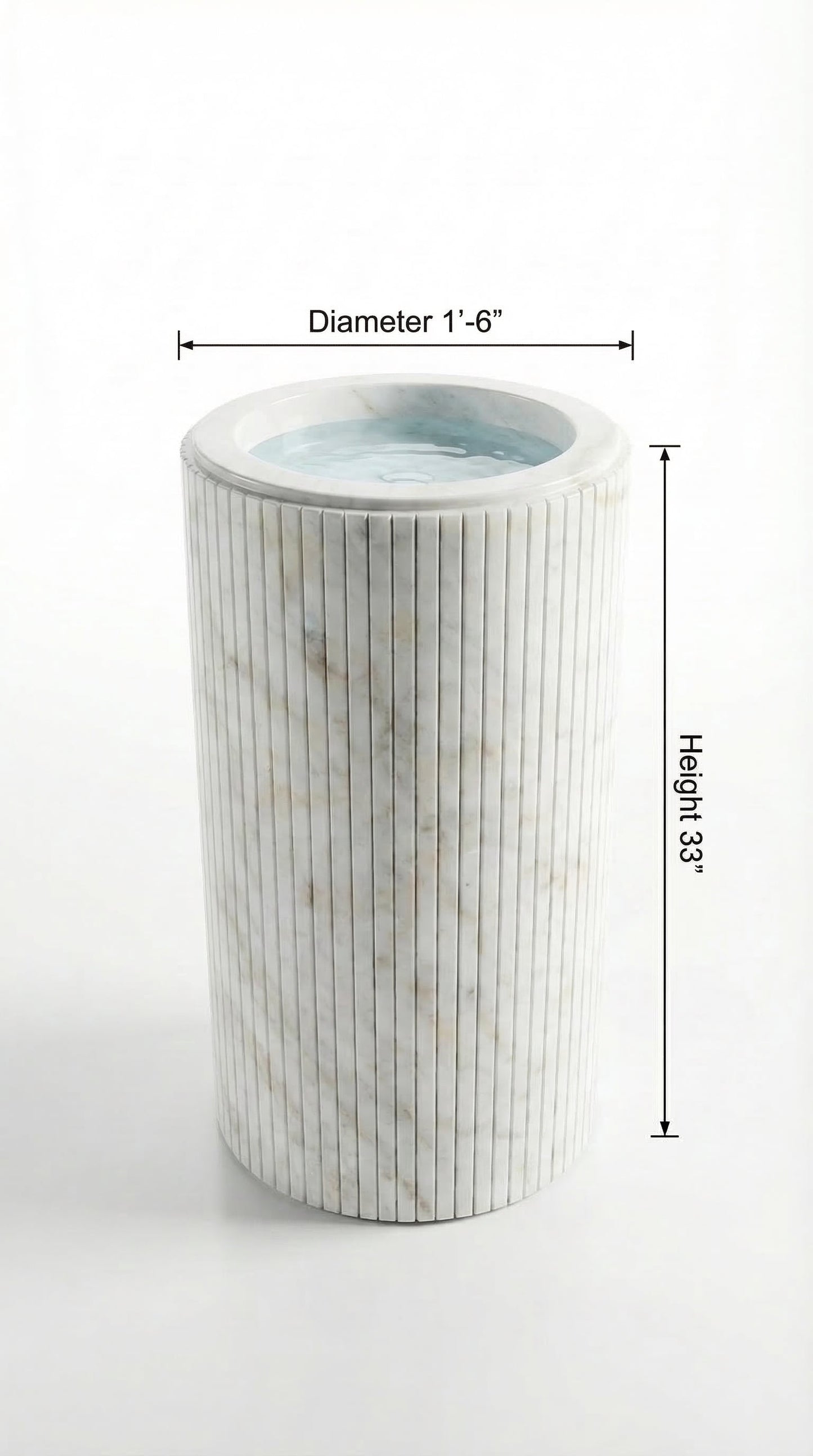 Cararra White Marble Designer Pedestal Stand-Alone Fluted Sink (W)18" (L)18" (H)33".