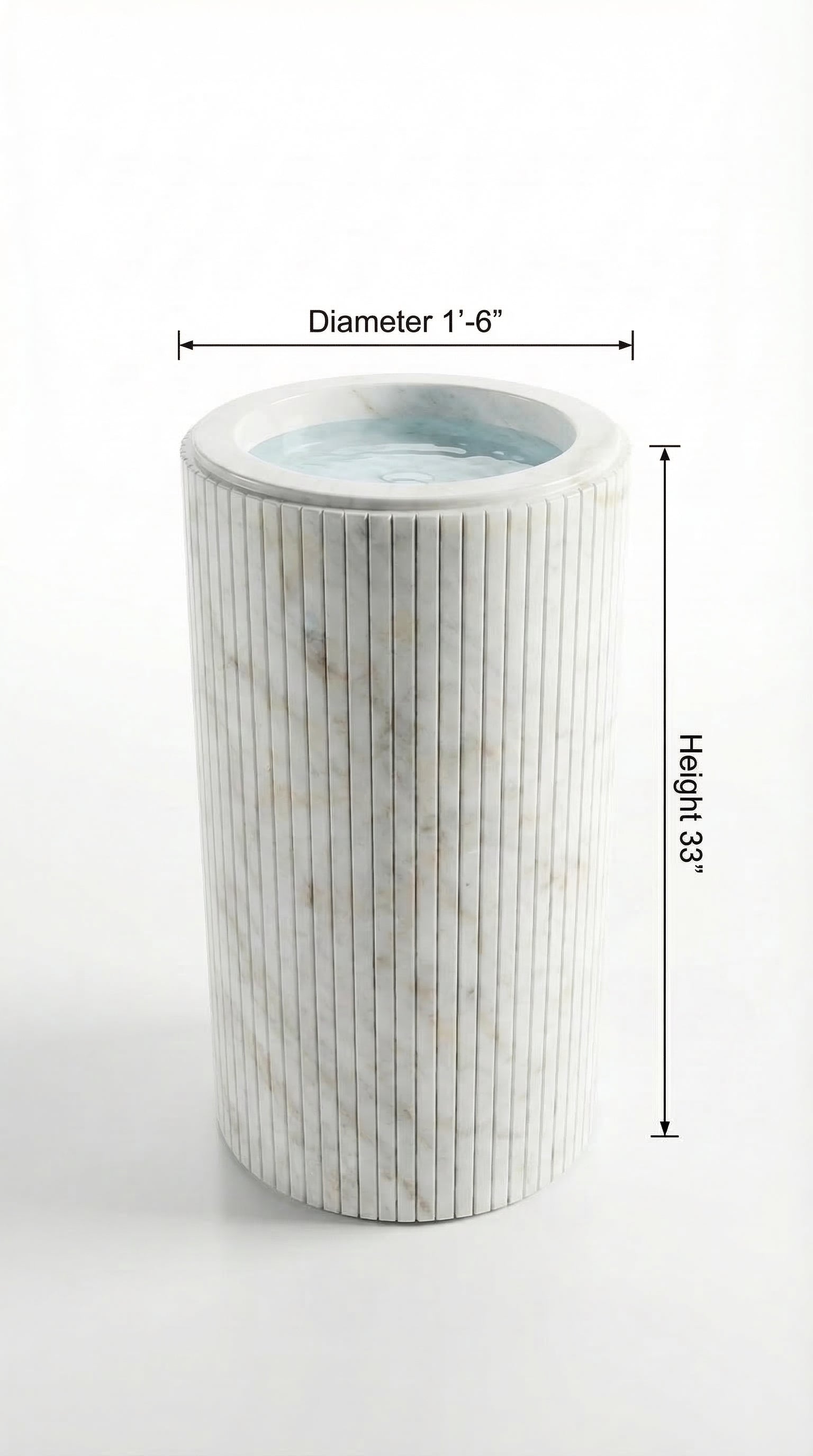 Cararra White Marble Designer Pedestal Stand-Alone Fluted Sink (W)18" (L)18" (H)33".
