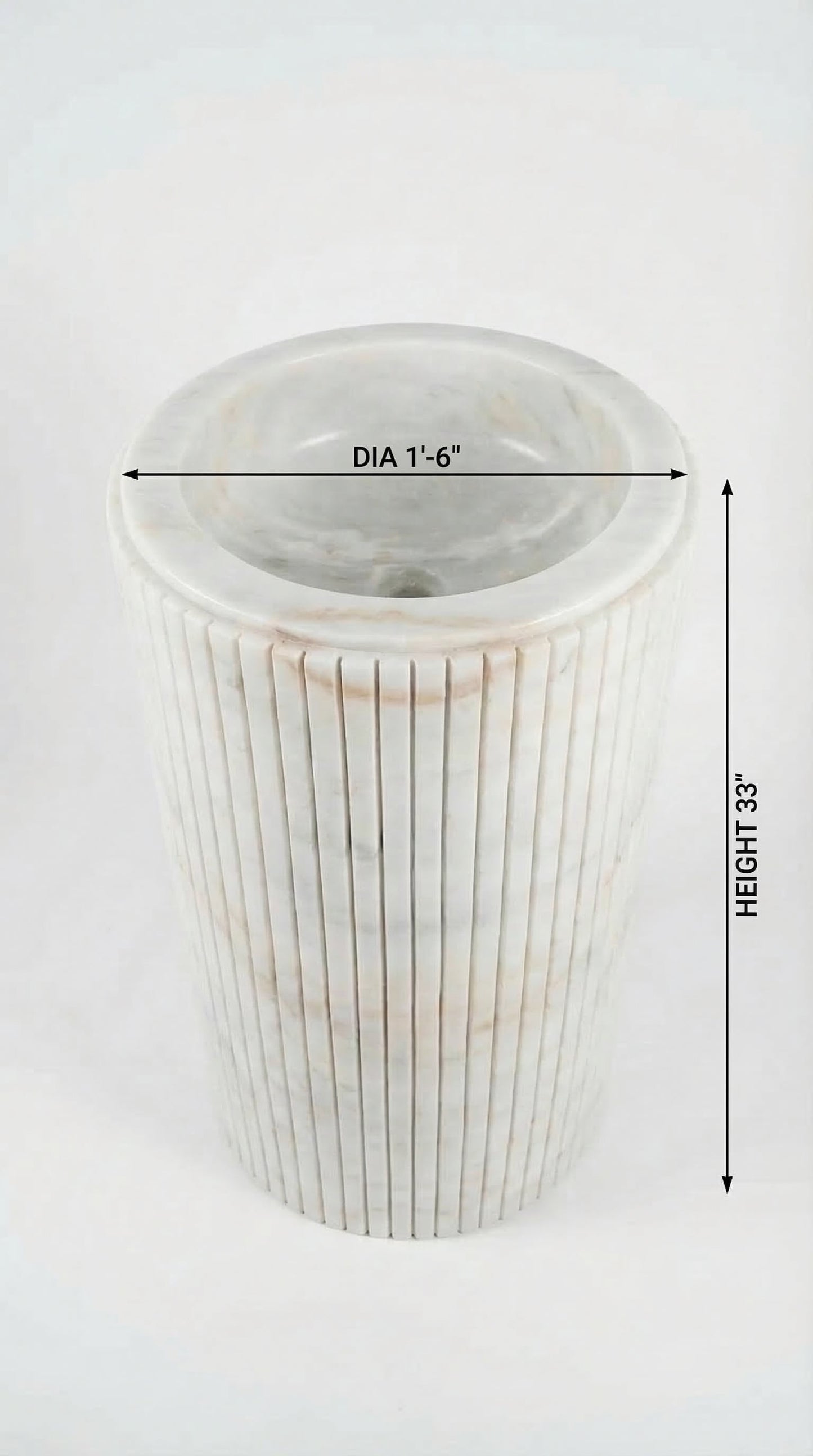 Cararra White Marble Designer Pedestal Stand-Alone Fluted Sink (W)18" (L)18" (H)33".