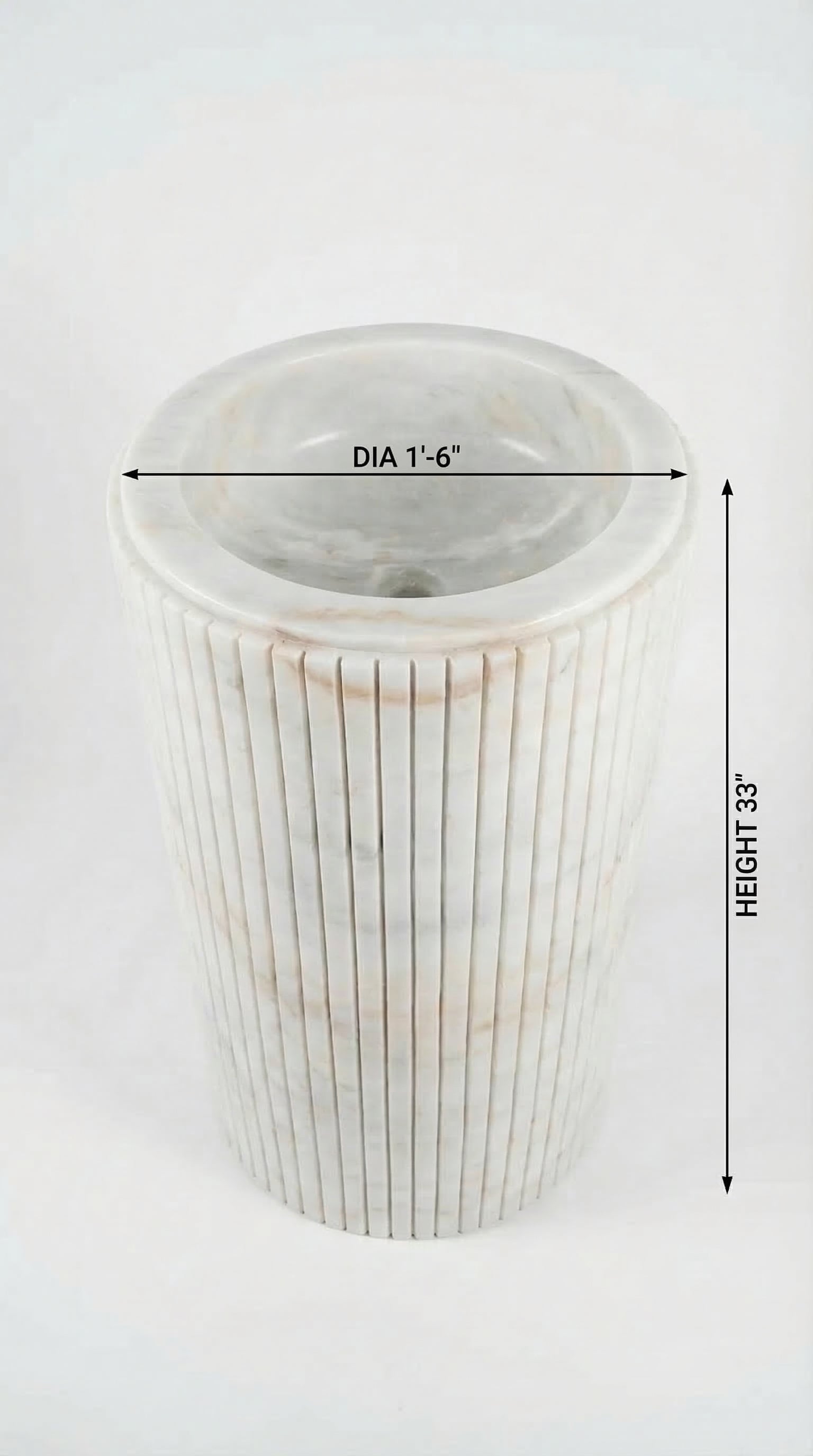 Cararra White Marble Designer Pedestal Stand-Alone Fluted Sink (W)18" (L)18" (H)33".