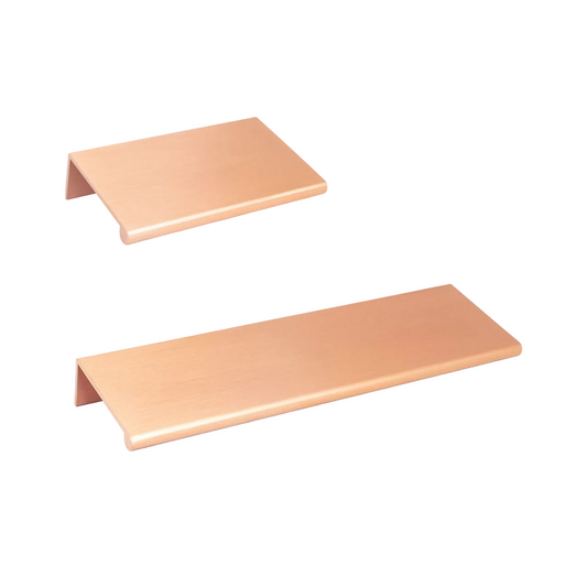 Brushed Copper "Bond" Tab Edge Finger Drawer Pulls in Various Sizes.
