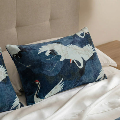 Velvet Crane in the Clouds Small Lumbar Pillow.
