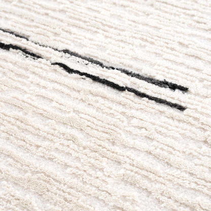 Riad Black Striped White Rug with Tassels