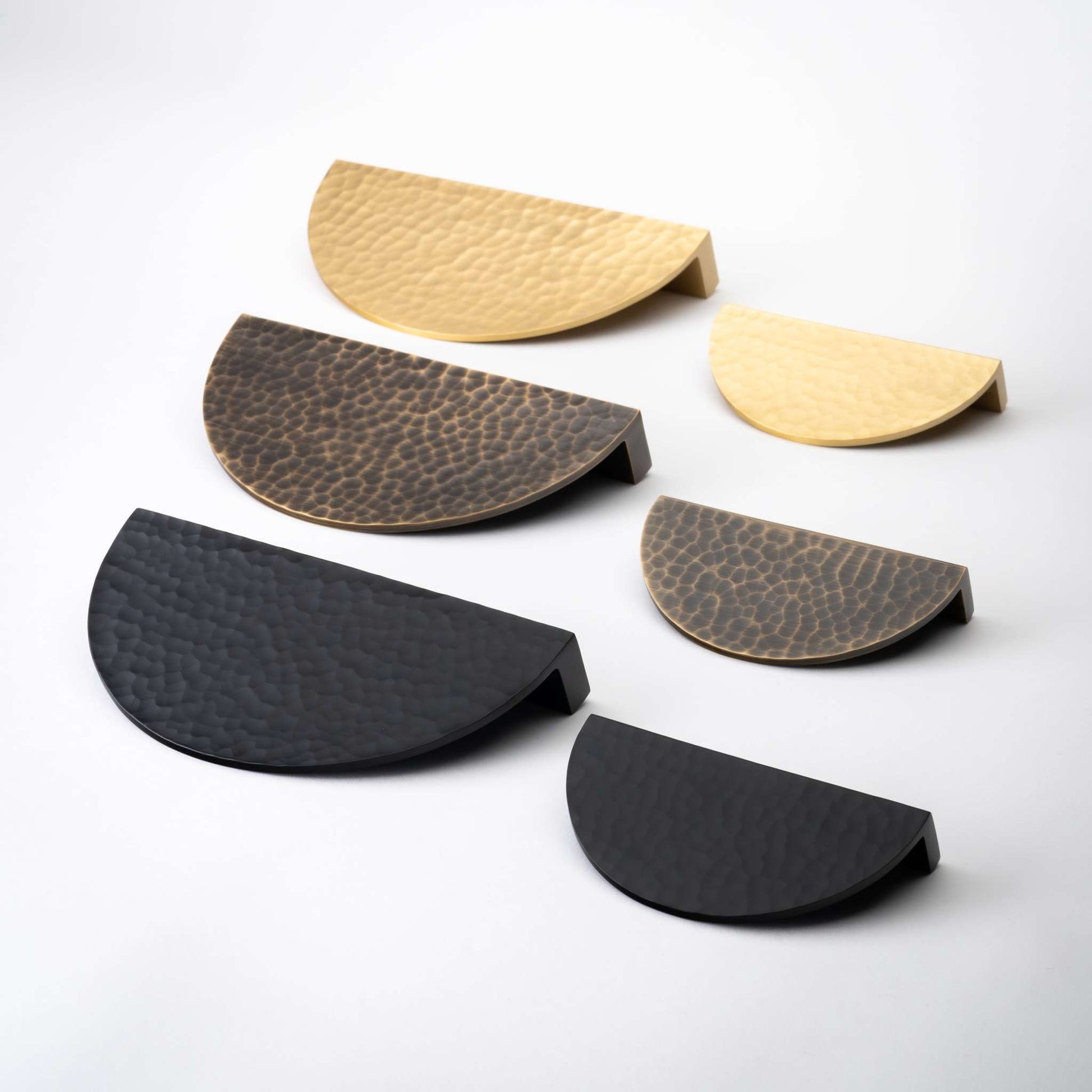 Hammered Demi Lune, Solid Brass Half Moon Cabinet Pulls.