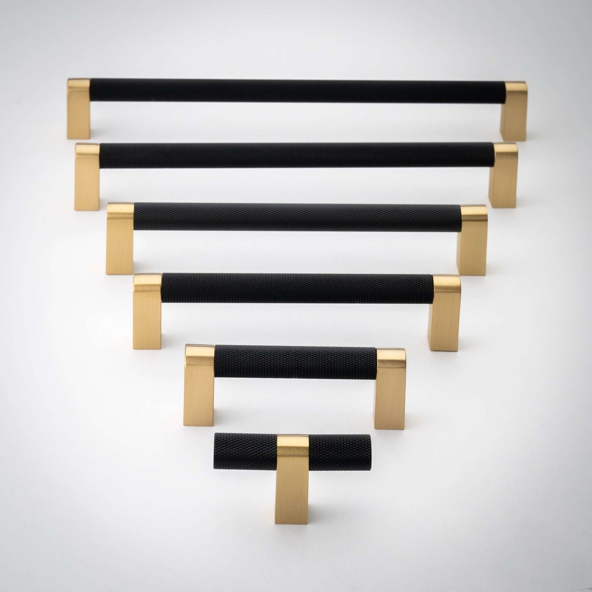 Bold, Solid Brass Black & Gold Knurled Cabinet Pulls.