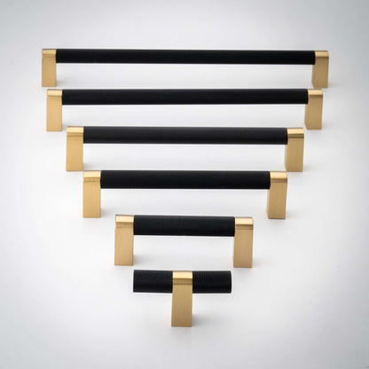 Bold, Solid Brass Black & Gold Knurled Cabinet Pulls.
