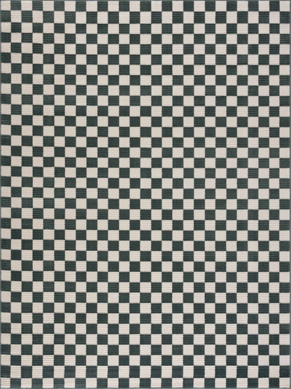 Kaysar Oil Green Checkered Washable Area Rug