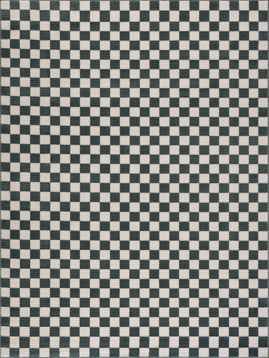 Kaysar Oil Green Checkered Washable Area Rug