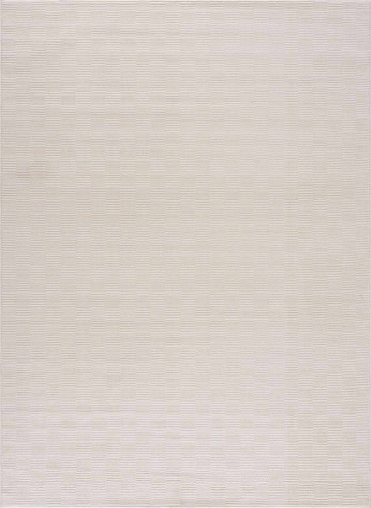 Kazuma Cream Checkered Washable Area Rug