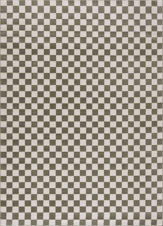 Kaysar Olive Green Checkered Washable Area Rug