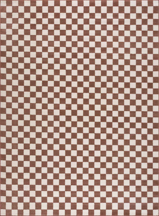 Kaysar Brown Checkered Washable Area Rug